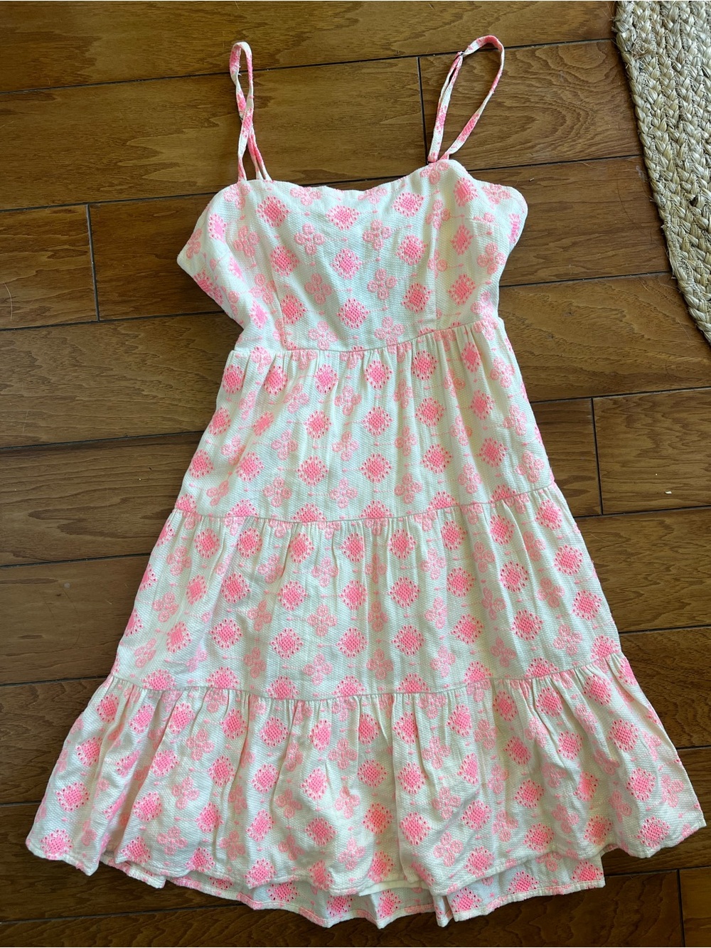 lovestitch Pink and Cream Tiered Spaghetti-Strap Dress